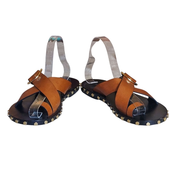 Isabel Marant Jolda Brown leather crossover straps with Gold Buckle Studded - Picture 7 of 16